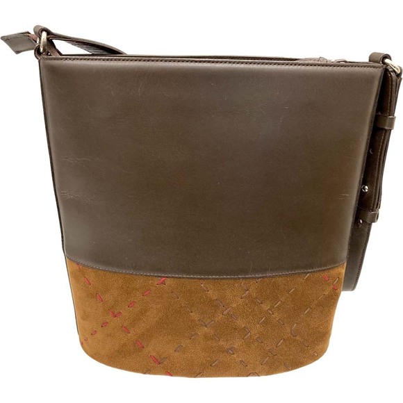 Burberry Shoulder Bag Brown Leather Suede Check Stitching - Picture 3 of 9